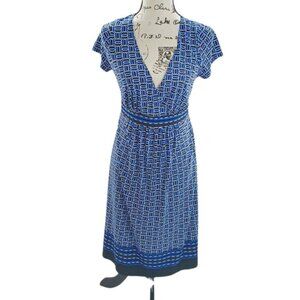 Motherhood Maternity Dress Womens Size S Blue Geometric Print V-Neck Classic